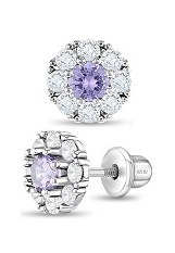 gorgeous silver clear and purple cubic zirconia flower birthstone baby earrings